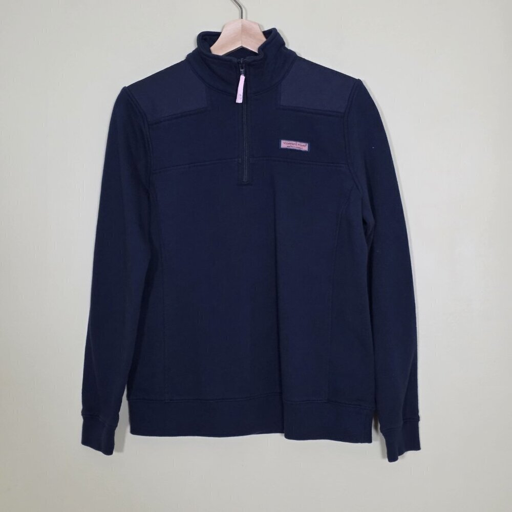 Vineyard Vines Polo Sweater Women S Navy LS 1/4 Zip Mock Neck Cotton Preppy Boho - Picture 2 of 15